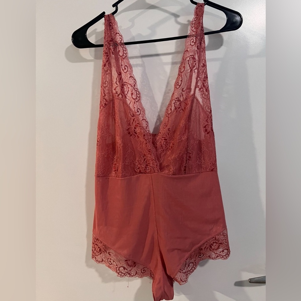 Lace Trimmed Deep V-Neck Bodysuit